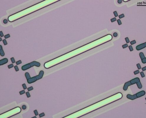 An image of a component layout on MEMS pH meter based on custom ISFET made by LioniX International.