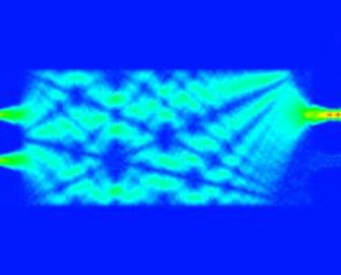 Light propagating in a Haar transform optical chip fabricated via our visible light multi project wafer.